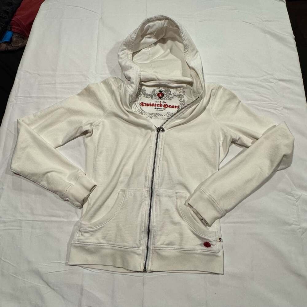 Twisted Heart America Y2K White Full Zip Hoodie with Back Star Vintage